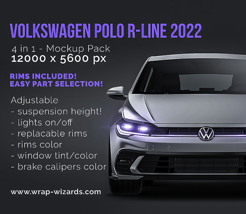 Volkswagen Polo R-Line 2022 satin matt finish - all sides Car Mockup Template.psd