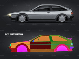 Volkswagen Scirocco MK2 1987 glossy finish - all sides Car Mockup Template.psd