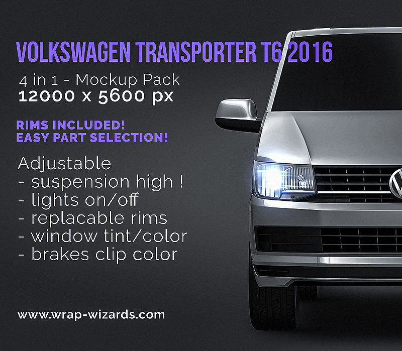 Volkswagen Transporter T6 2016 glossy finish - all sides Car Mockup Template.psd