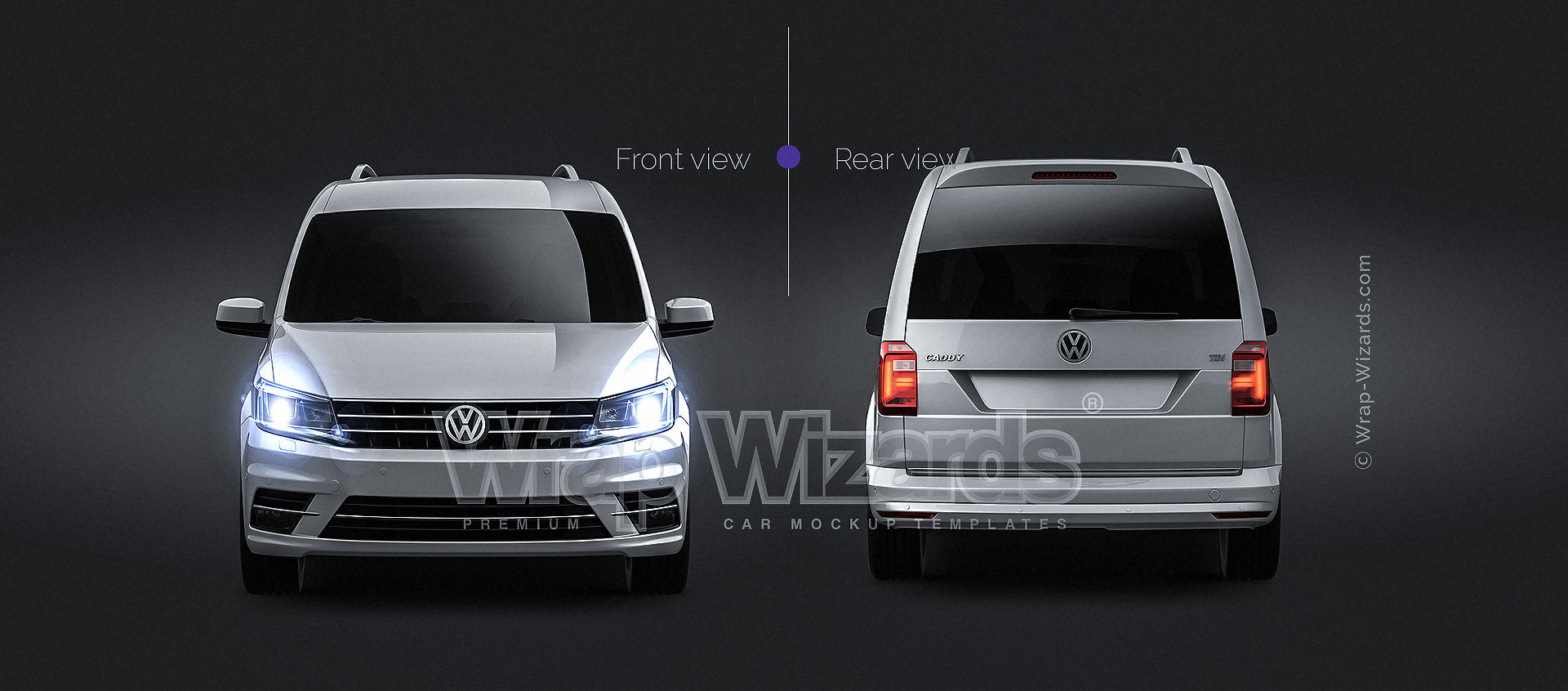 Volkswagen Caddy Passenger 2016 glossy finish - all sides Car Mockup Template.psd