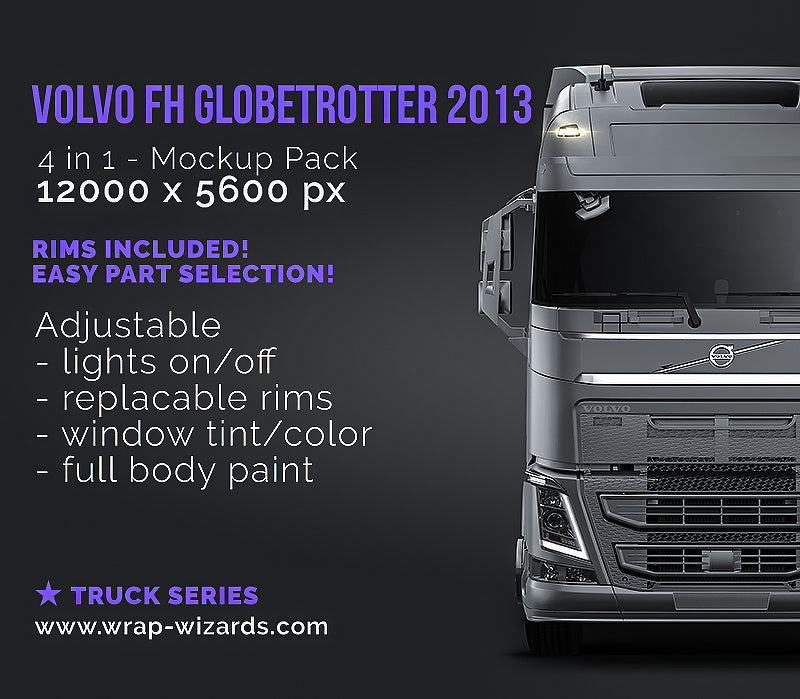 Volvo FH Globetrotter 2013 satin matt finish - all sides Car Mockup Template.psd