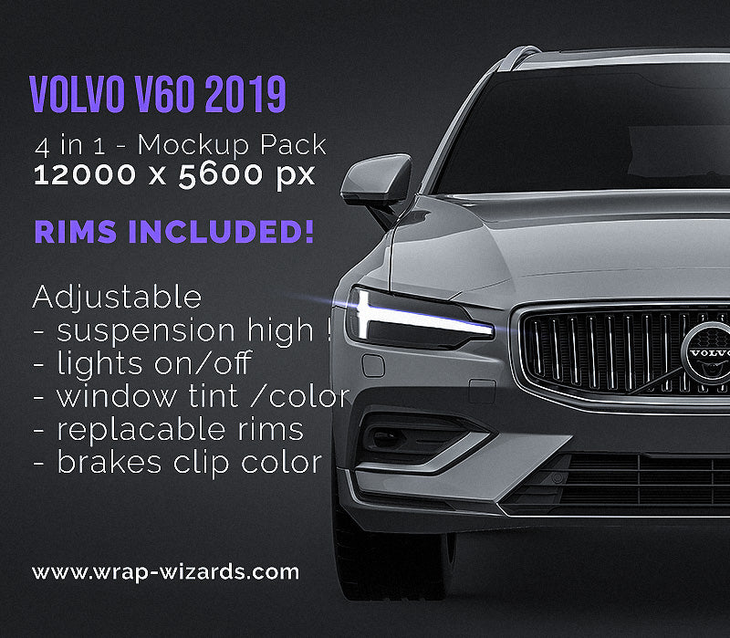 Volvo V60 2019 glossy finish - all sides Car Mockup Template.psd