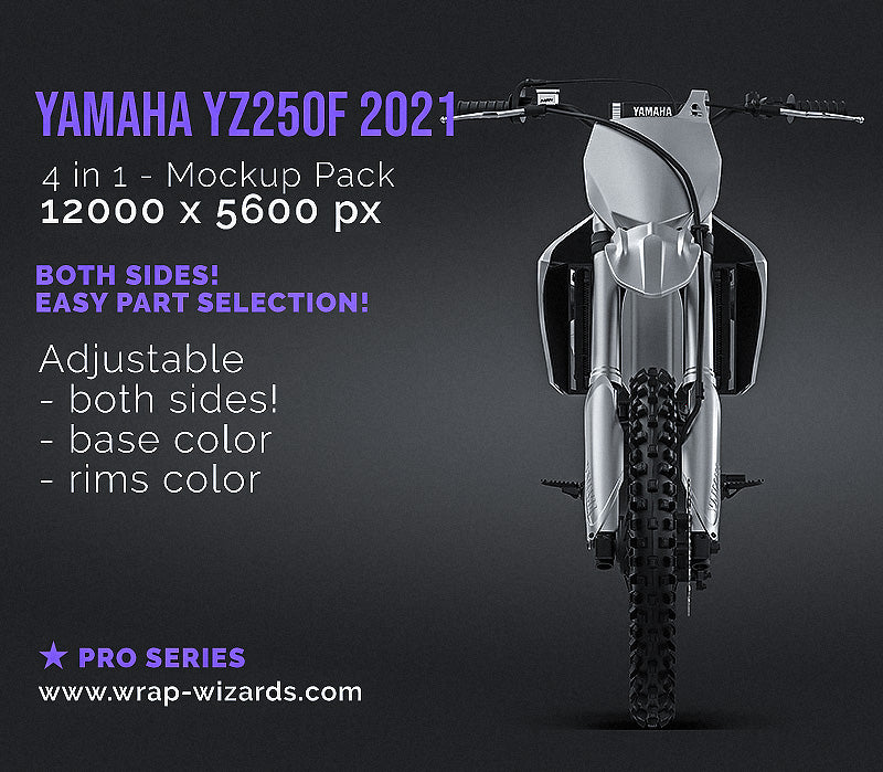Yamaha YZ250F 2021 Motocross satin matt finish - all sides Motorcycle Mockup Template.psd