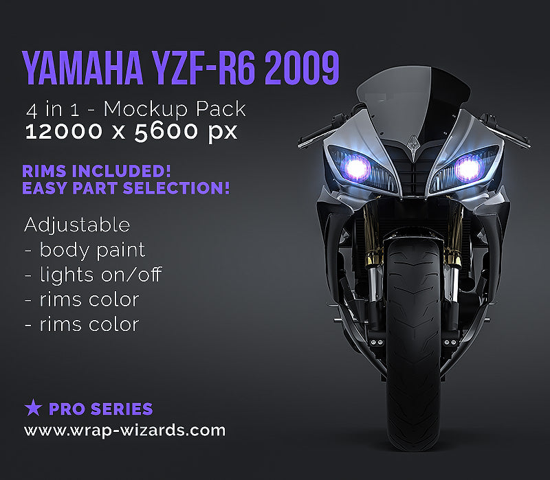 Yamaha YZF-R6 2009 glossy finish - all sides Motorcycle Mockup Template.psd