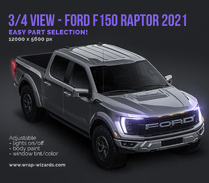 3/4 VIEW - Ford F150 Raptor 2021 glossy finish - Car Mockup Template.psd