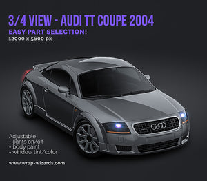 3/4 VIEW - Audi TT Coupe 2004 glossy finish - Car Mockup Template.psd