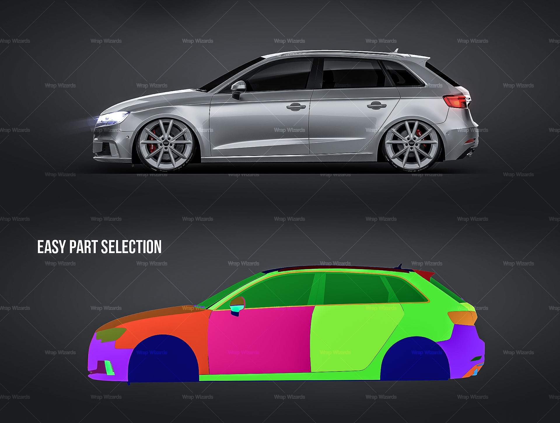 Audi A3 Sportback glossy finish - all sides Car Mockup Template.psd