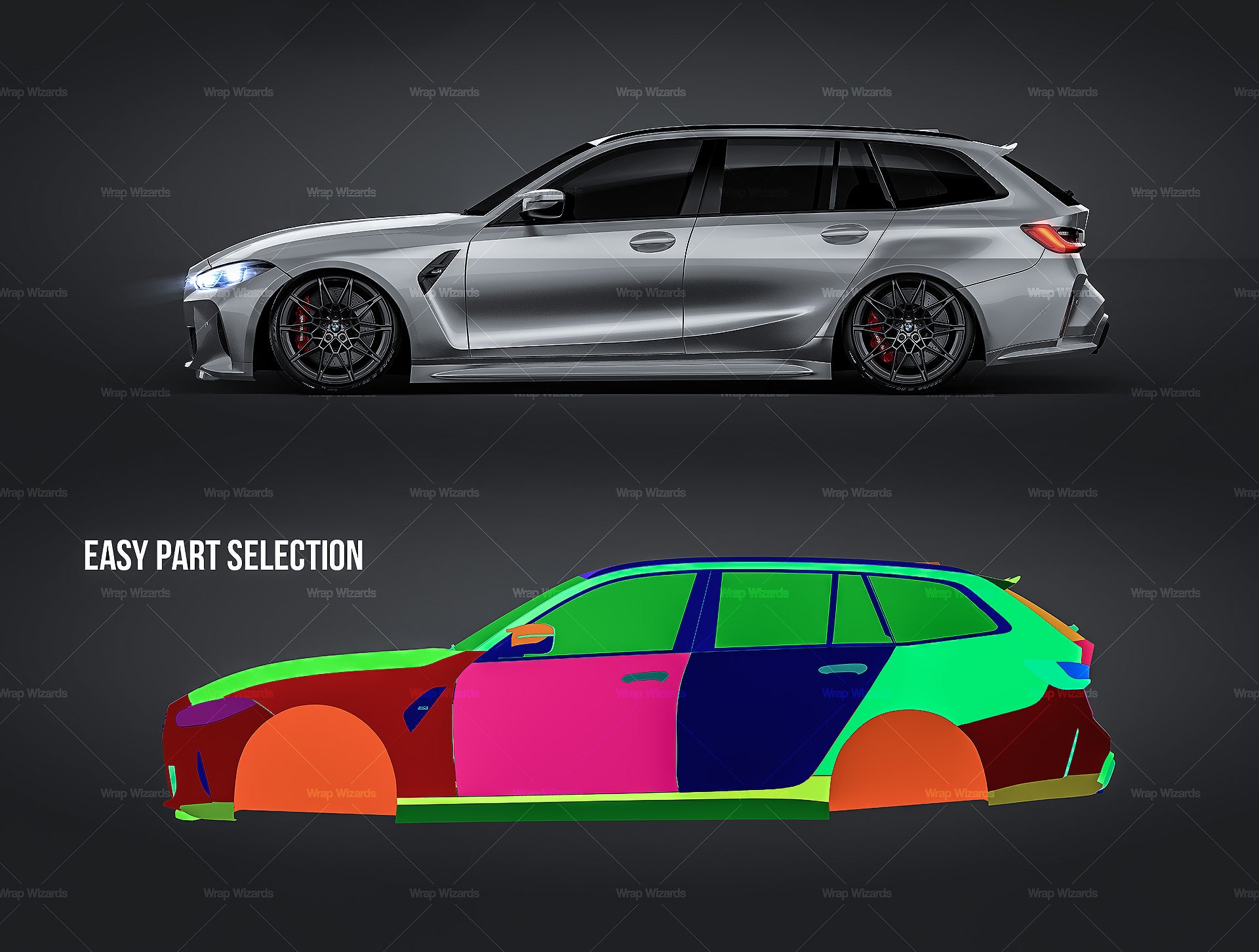 BMW M3 Competition Touring G81 2022 glossy finish - all sides Car Mockup Template.psd