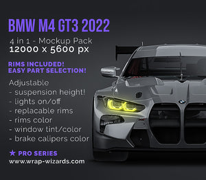 BMW M4 GT3 2023 glossy finish - all sides Car Mockup Template.psd