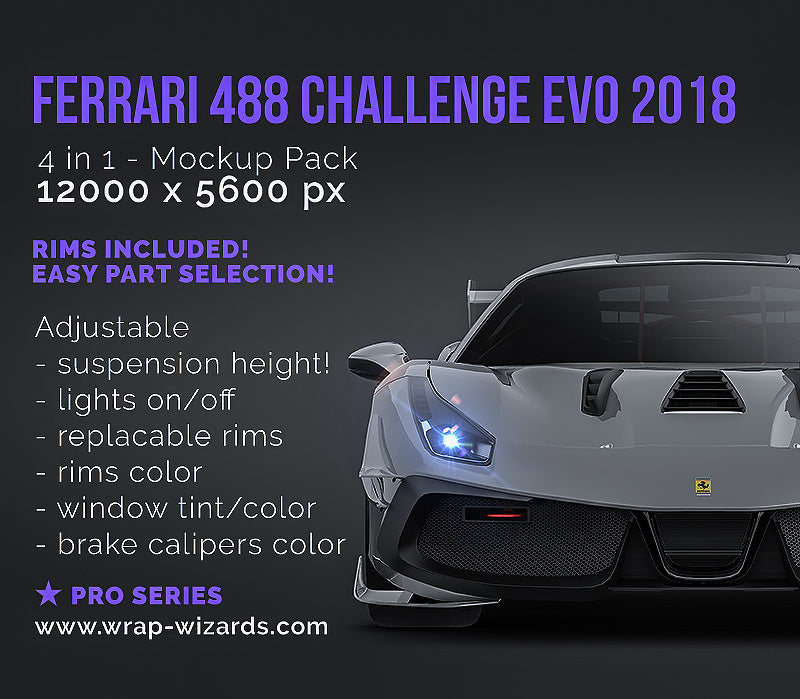 Ferrari 488 Challenge Evo (uncovered lights) 2018 - Car Mockup