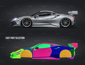 Ferrari 488 Challenge Evo (uncovered lights) 2018 glossy finish - all sides Car Mockup Template.psd