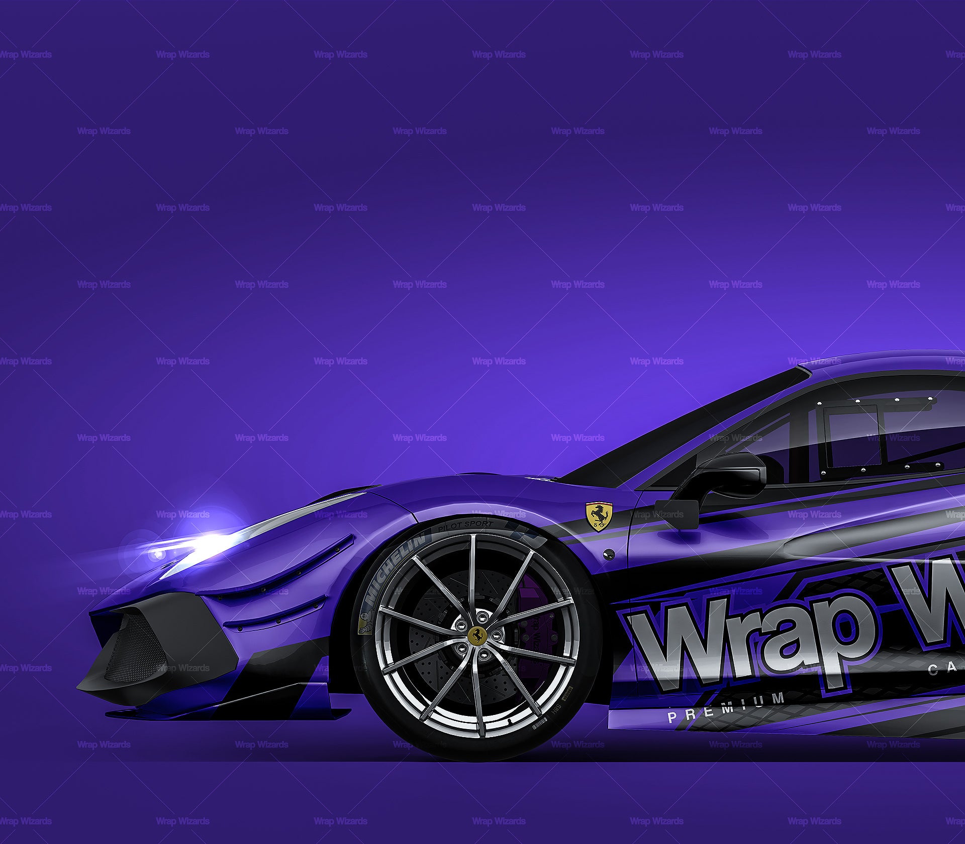 Ferrari 488 Challenge Evo (uncovered lights) 2018 glossy finish - all sides Car Mockup Template.psd