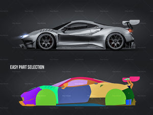 Ferrari 488 GT3 Evo 2020 covered headlights glossy finish - all sides Car Mockup Template.psd