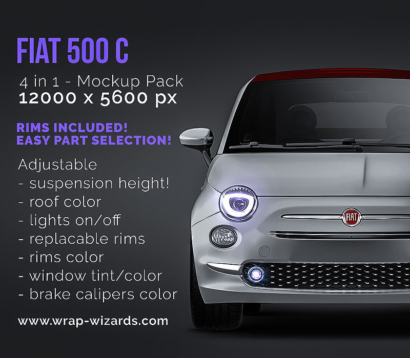 Fiat 500 C satin matt finish - all sides Car Mockup Template.psd