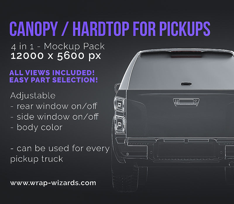 Hardtop / canopy for pickup trucks satin matt finish - all sides Mockup Template.psd