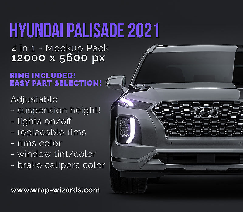Hyundai Palisade 2021 glossy finish - all sides Car Mockup Template.psd
