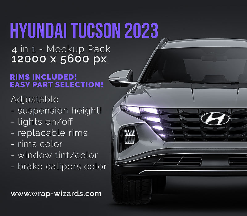 Hyundai Tucson 2023 glossy finish - all sides Car Mockup Template.psd