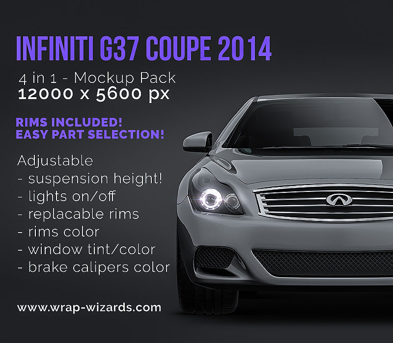 Infiniti G37 Coupe 2014 glossy finish - all sides Car Mockup Template.psd