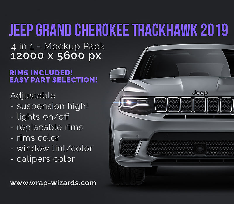 Jeep Grand Cherokee Trackhawk 2019 satin matt finish - all sides Car Mockup Template.psd