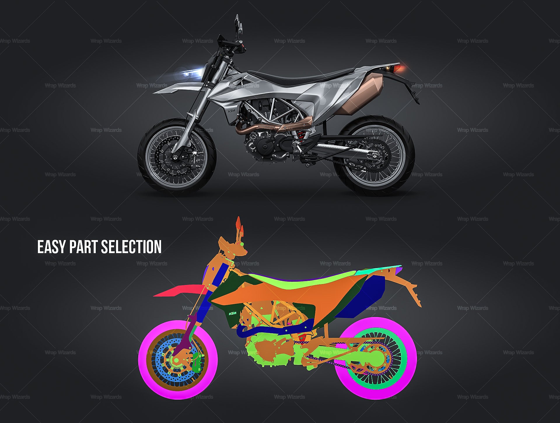 KTM 690 SMC-R 2020 glossy finish - all sides Motorcycle Mockup Template.psd