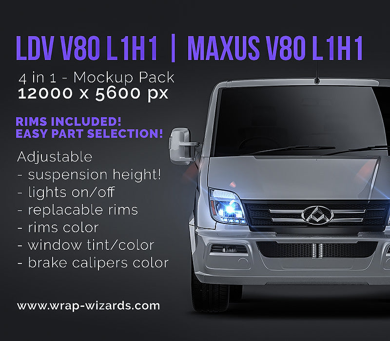 Maxus V80 L1H1 | LDV V80 L1H1 glossy finish - all sides Car Mockup Template.psd