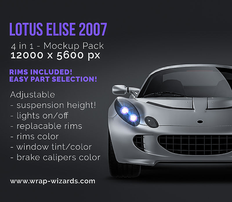 Lotus Elise S2 2007 satin matt finish - all sides Car Mockup Template.psd
