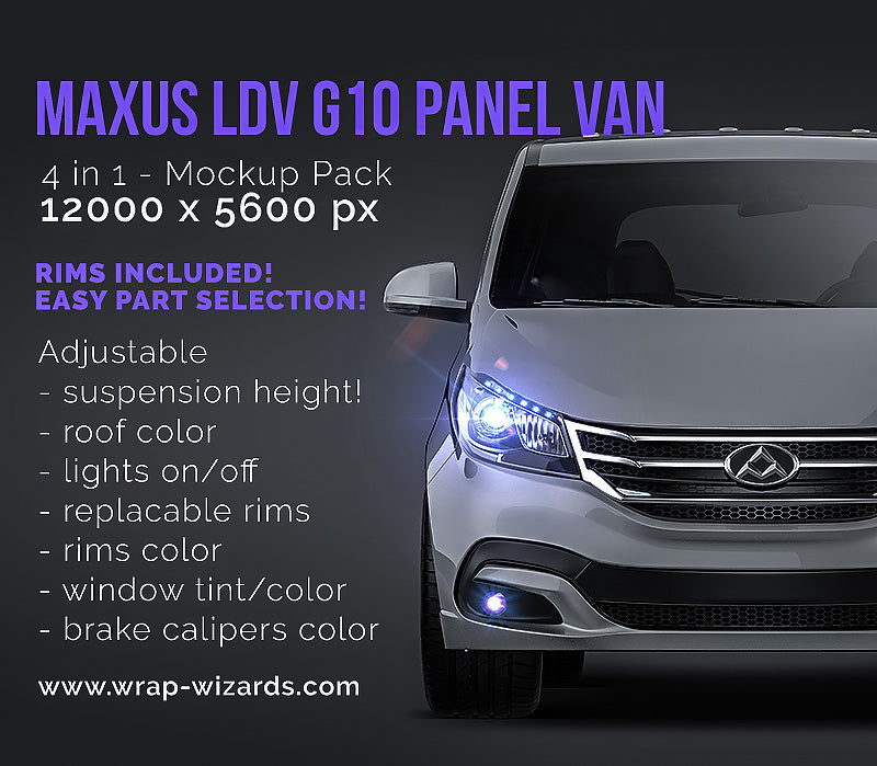 Maxus G10 | LDV G10 glossy finish - all sides Car Mockup Template.psd