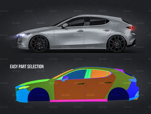 Mazda 3 2022 hatchback glossy finish - all sides Car Mockup Template.psd