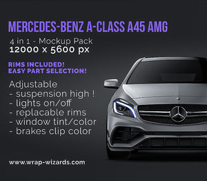 Mercedes-Benz A-Class A45 AMG with spoiler wing satin matt finish - all sides Car Mockup Template.psd