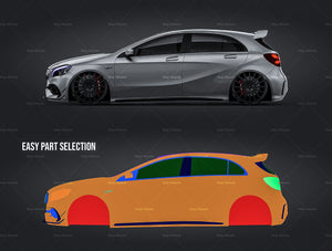 Mercedes-Benz A-Class A45 AMG with spoiler wing satin matt finish - all sides Car Mockup Template.psd