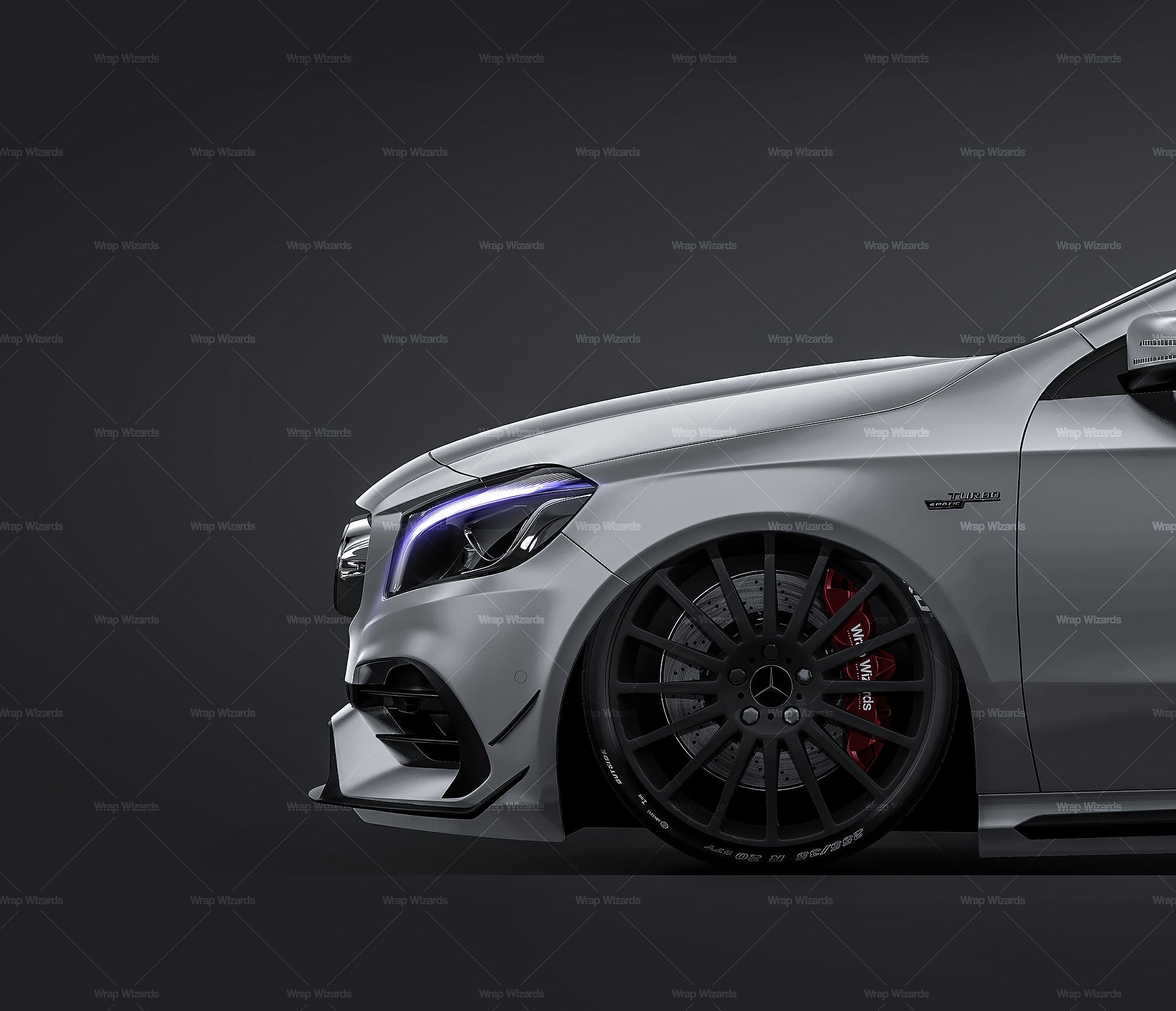 Mercedes-Benz A-Class A45 AMG with spoiler wing satin matt finish - all sides Car Mockup Template.psd