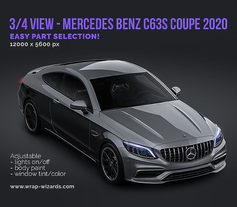 3/4 VIEW - Mercedes Benz C63S Coupe 2020 glossy finish - Car Mockup Template.psd