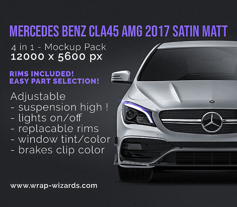 Mercedes-Benz CLA 45 AMG 2017 satin matt finish - all sides Car Mockup Template.psd