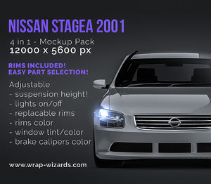 Nissan Stagea 2001 glossy finish - all sides Car Mockup Template.psd