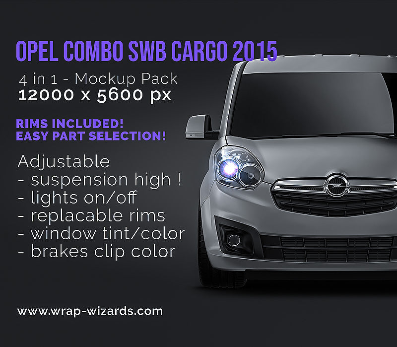 Opel Combo SWB Cargo 2015 satin matt finish - all sides Car Mockup Template.psd