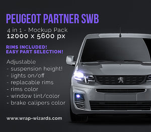 Peugeot Partner SWB glossy finish - all sides Car Mockup Template.psd