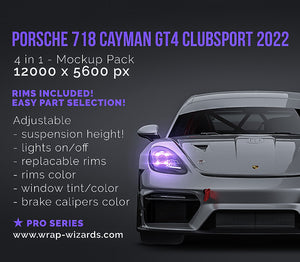 Porsche 718 Cayman GT4 Clubsport 2022 glossy finish - all sides Car Mockup Template.psd