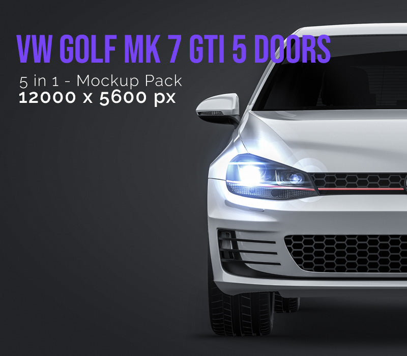 Volkswagen Golf MK7 GTI 5 - doors satin matt finish - all sides Mockup Template .psd