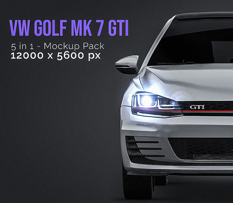 Volkswagen Golf MK7 GTI glossy finish - all sides Mockup Template .psd