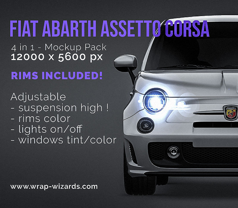 Fiat Abarth Assetto Corsa glossy finish - all sides Car Mockup Template.psd
