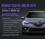 Renault Clio RS-Line R5 2019 with extra Michelin racing wheels glossy finish - all sides Car Mockup Template.psd