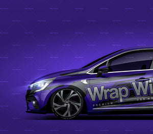 Renault Clio RS-Line R5 2019 with extra Michelin racing wheels glossy finish - all sides Car Mockup Template.psd