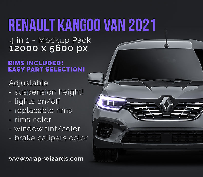 Renault Kangoo Van 2021 glossy finish - all sides Car Mockup Template.psd