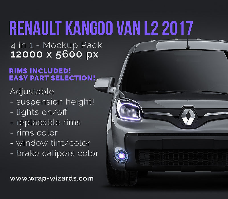 Renault Kangoo Van L2 2017 glossy finish - all sides Car Mockup Template.psd