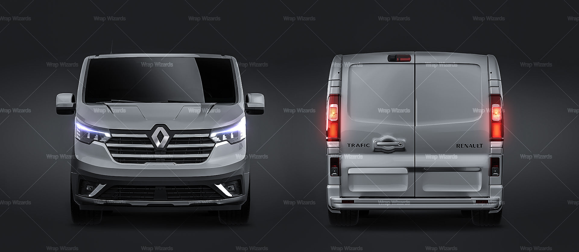 Renault Trafic 2021 panel van glossy finish - all sides Car Mockup Template.psd