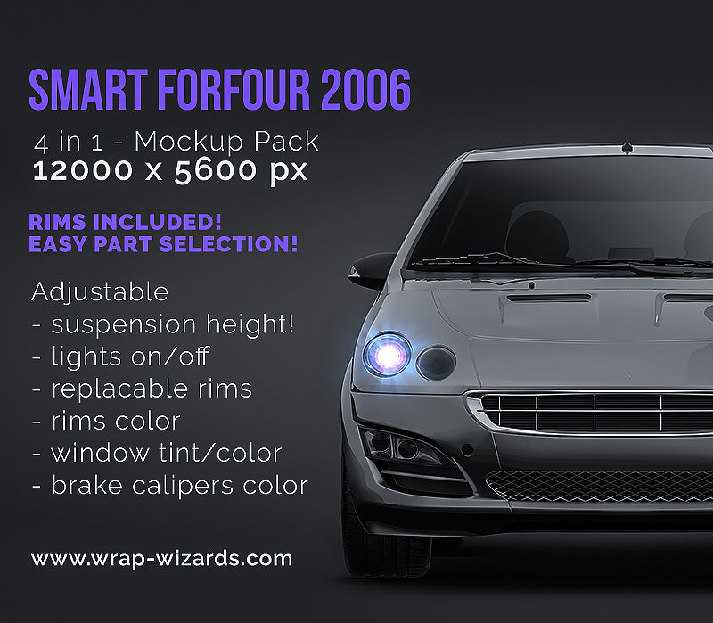 Smart ForFour 2006 glossy finish - all sides Car Mockup Template.psd