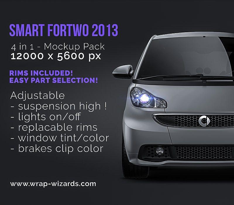 Smart ForTwo 2013 satin matt finish - all sides Car Mockup Template.psd