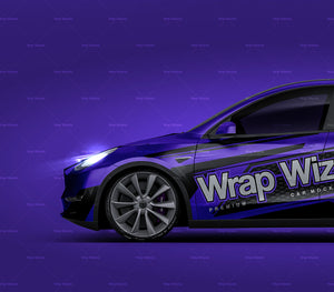 Tesla Model Y 2021 glossy finish - all sides Car Mockup Template.psd