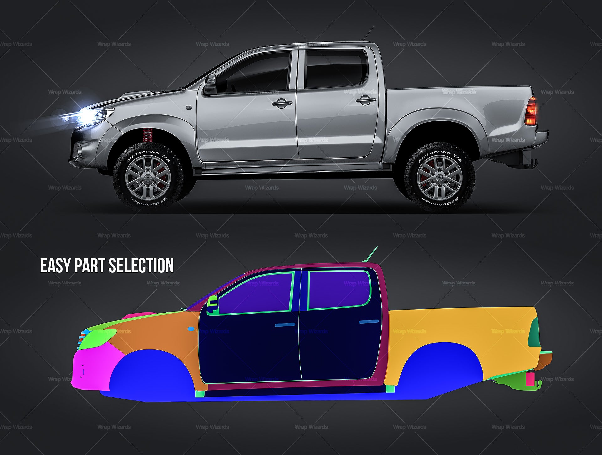 Toyota Hilux Double Cab 2015 glossy finish - all sides Car Mockup Template.psd