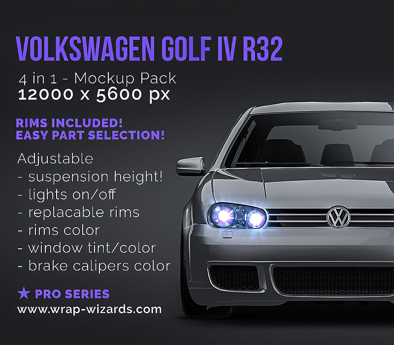 Volkswagen Golf IV R32 glossy finish - all sides Car Mockup Template.psd
